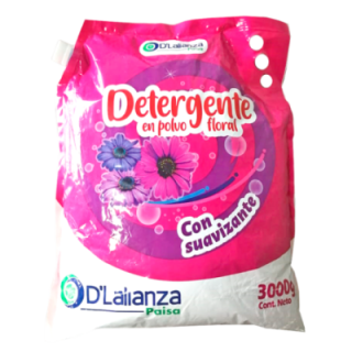 Detergente en polvo aroma floral con suavizante incorporado Dlalianza 3000 gr Paca * 6 und