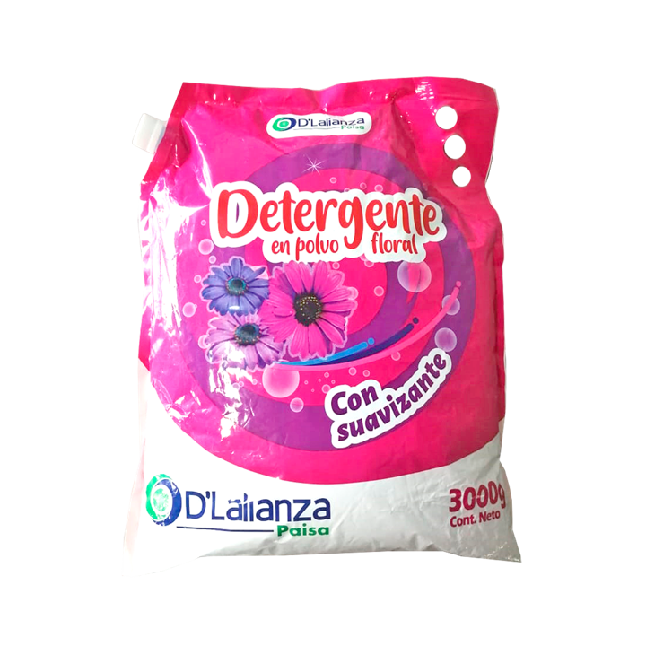 Detergente en polvo aroma floral con suavizante incorporado Dlalianza 3000 gr Paca * 6 und